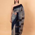 Blue and White Shibhori Handloom Saree in Pure Matka Silk - Image 2