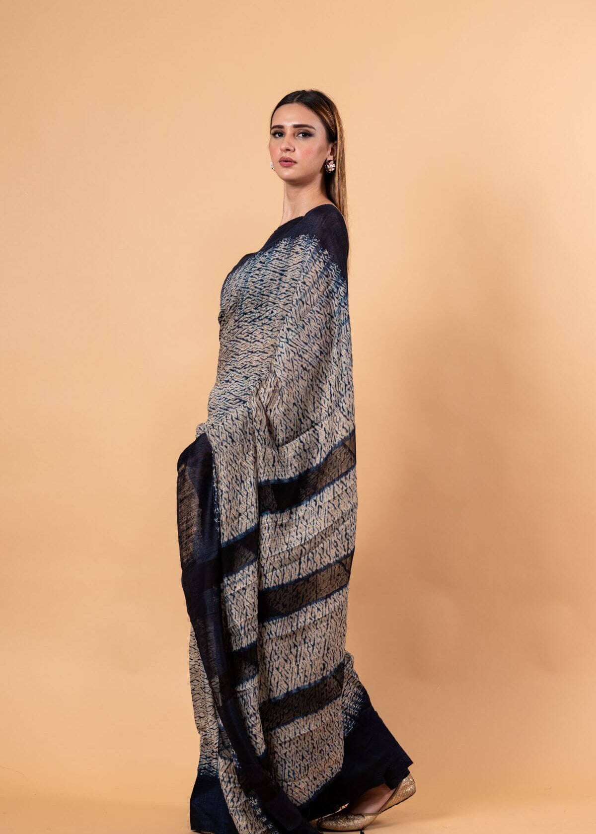 Blue and White Shibhori Handloom Saree in Pure Matka Silk - Anvi Couture