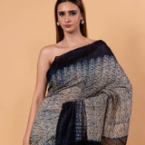 Blue and White Shibhori Handloom Saree in Pure Matka Silk - Image 4