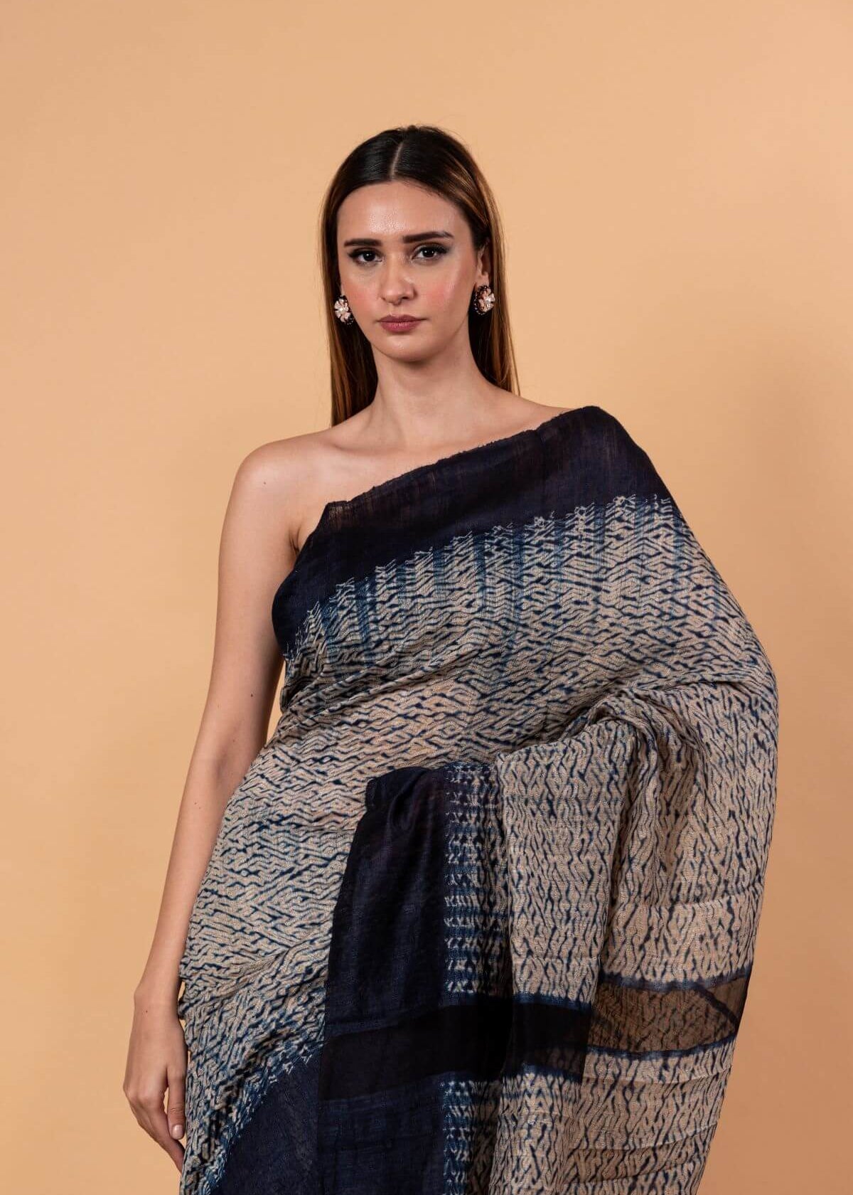 Blue and White Shibhori Handloom Saree in Pure Matka Silk - Anvi Couture