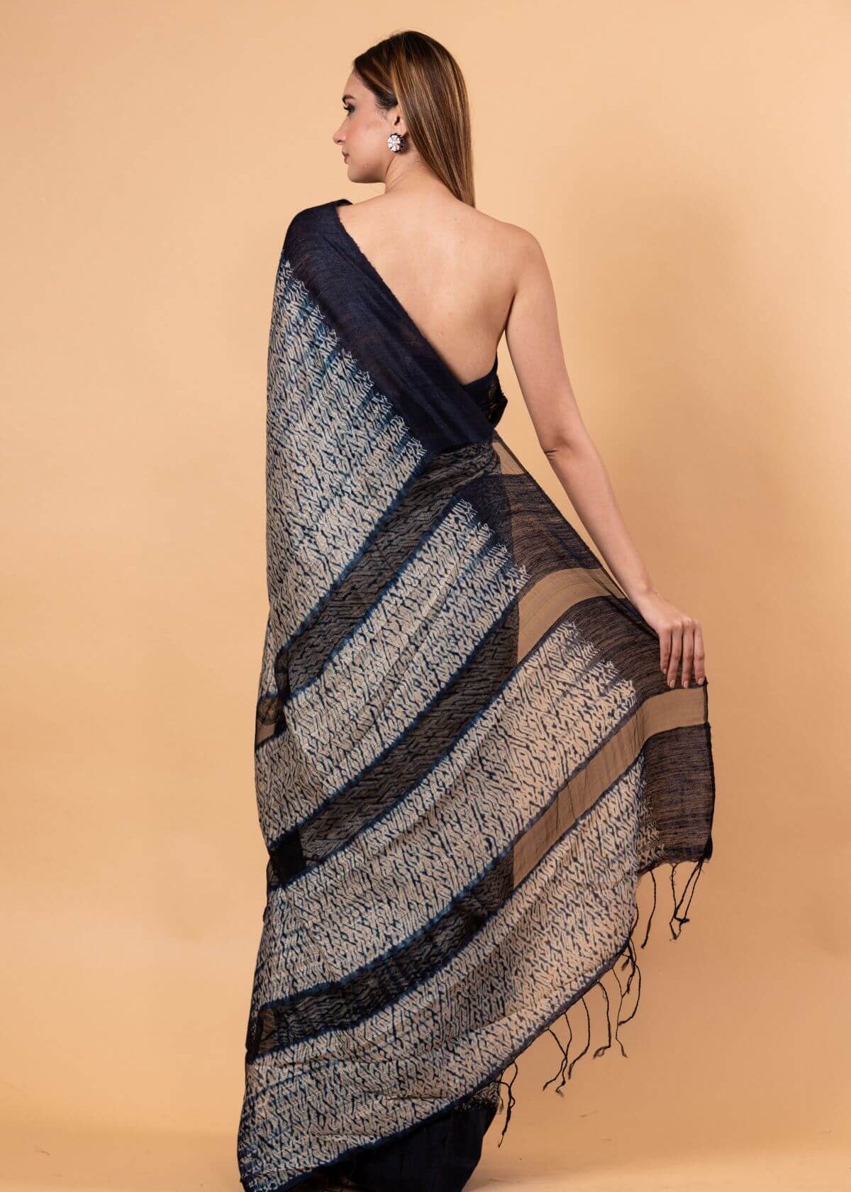 Blue and White Shibhori Handloom Saree in Pure Matka Silk - Anvi Couture