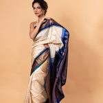 Pearl White Gadwal Silk Saree with Floral Motifs - Anvi Couture