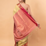 Light Green Kanjivaram Silk Saree with Gold and Pink Border - Image 4