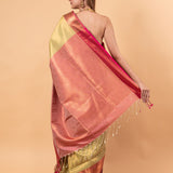 Light Green Kanjivaram Silk Saree with Gold and Pink Border - Image 4