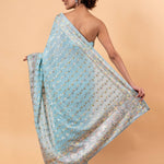 Blue Georgette Saree with Multicolor Floral Embroidery and Mirror Work - Anvi Couture