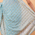 Blue Georgette Saree with Multicolor Floral Embroidery and Mirror Work - Anvi Couture