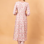 Pink Floral Printed Ethnic Motifs Embroidered Anarkali Kurti set - Anvi Couture