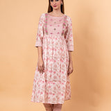 Pink Floral Printed Ethnic Motifs Embroidered Anarkali Kurti set - Anvi Couture