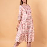 Pink Floral Printed Ethnic Motifs Embroidered Anarkali Kurti set - Anvi Couture