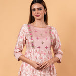 Pink Floral Printed Ethnic Motifs Embroidered Anarkali Kurti set - Anvi Couture