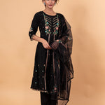 Black Anarkali Floral Embroidery Kurti Set - Anvi Couture