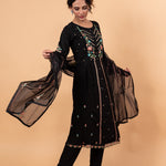 Black Anarkali Floral Embroidery Kurti Set - Anvi Couture