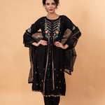 Black Anarkali Floral Embroidery Kurti Set - Anvi Couture