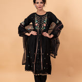 Black Anarkali Floral Embroidery Kurti Set - Anvi Couture