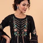 Black Anarkali Floral Embroidery Kurti Set - Anvi Couture