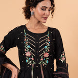 Black Anarkali Floral Embroidery Kurti Set - Anvi Couture