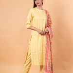 Yellow Kurti Set in Sequins Work with Printed Dupatta - Anvi Couture