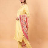 Yellow Kurti Set in Sequins Work with Printed Dupatta - Anvi Couture