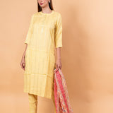 Yellow Kurti Set in Sequins Work with Printed Dupatta - Anvi Couture