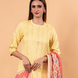 Yellow Kurti Set in Sequins Work with Printed Dupatta - Anvi Couture