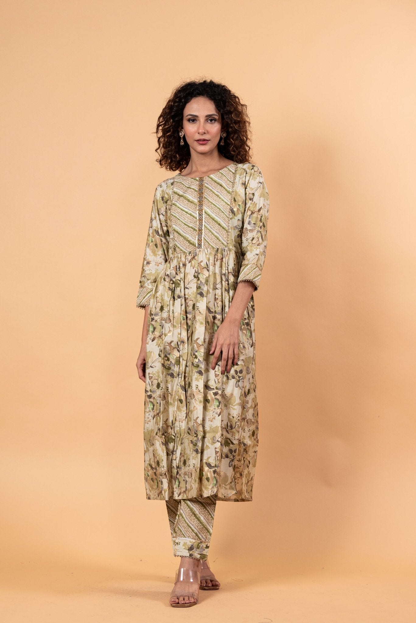 Floral Printed Anarkali Kurta Set with Embroidery work - Anvi Couture