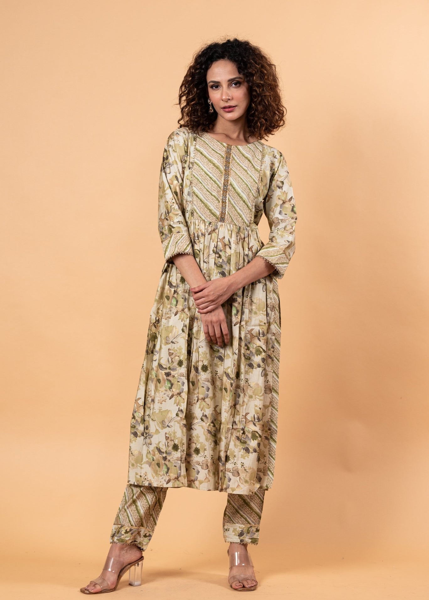 Floral Printed Anarkali Kurta Set with Embroidery work - Anvi Couture