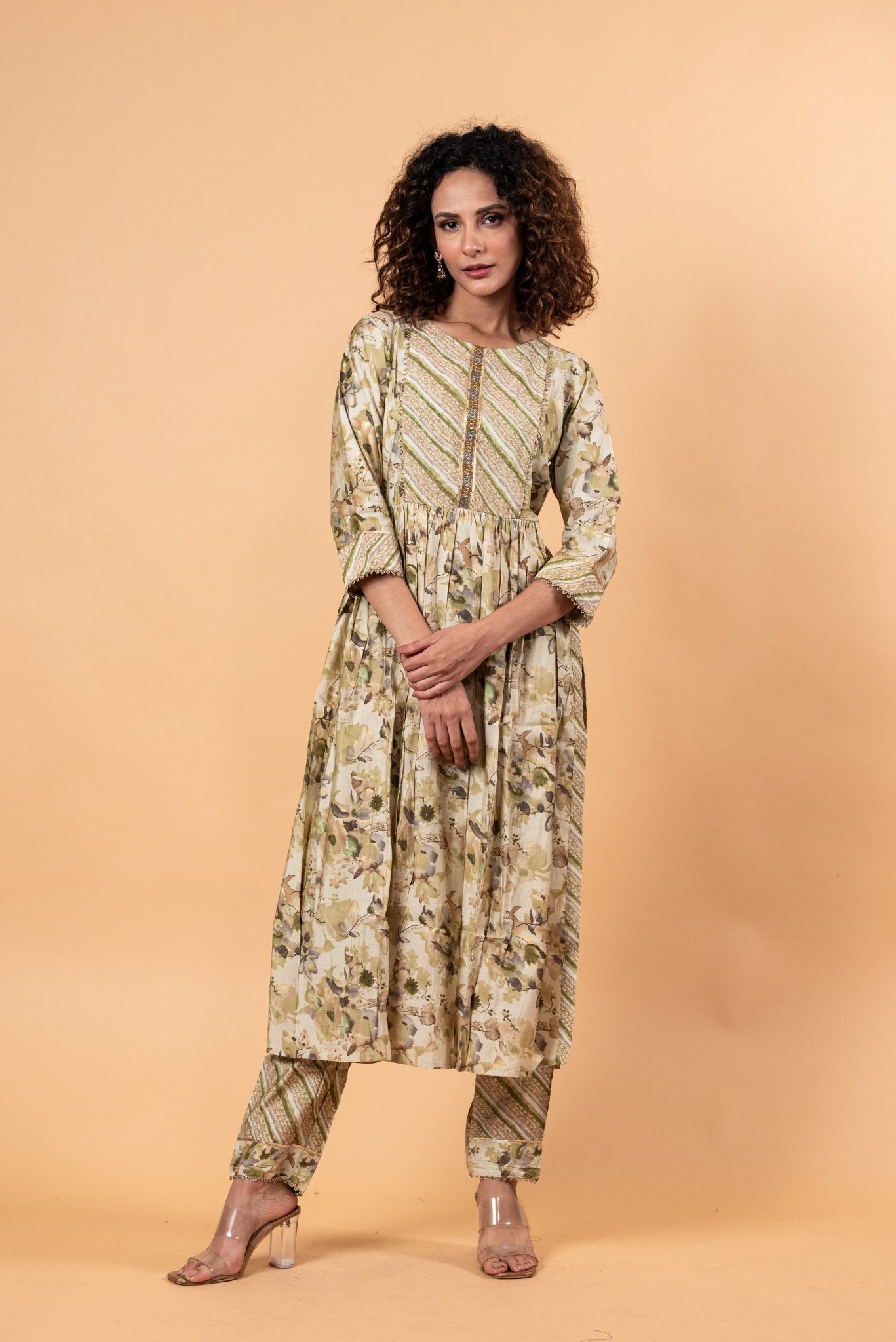 Floral Printed Anarkali Kurta Set with Embroidery work - Anvi Couture