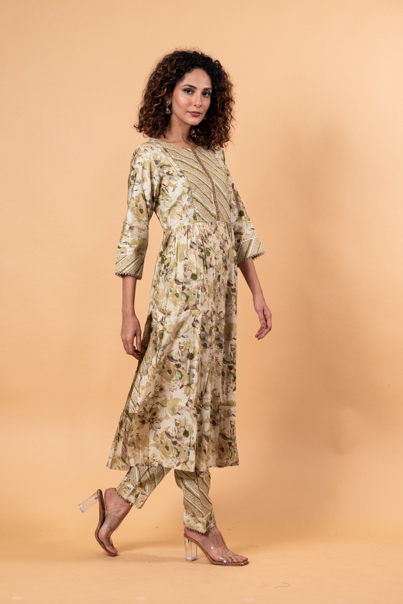 Floral Printed Anarkali Kurta Set with Embroidery work - Anvi Couture