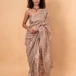 Pink Tissue Silk Saree with All-Over Floral Zari Embroidery - Image 1