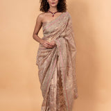 Pink Tissue Silk Saree with All-Over Floral Zari Embroidery - Image 1