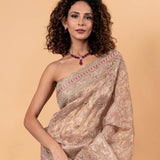 Pink Tissue Silk Saree with All-Over Floral Zari Embroidery - Image 3
