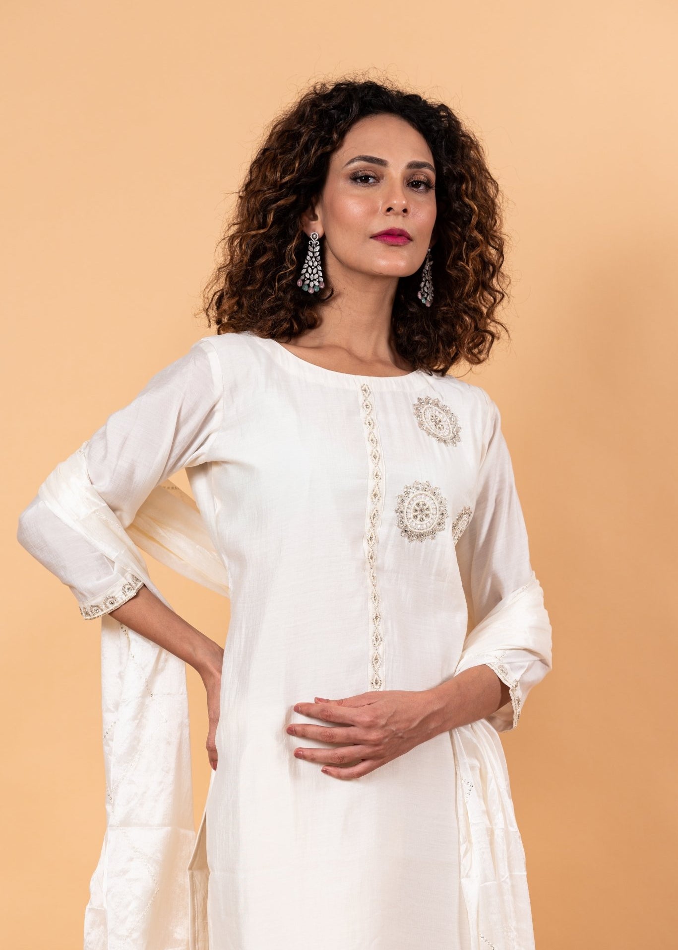 Women Ethnic Motifs Silk Ethereal Embroidery Kurta Set with Dupatta - Anvi Couture