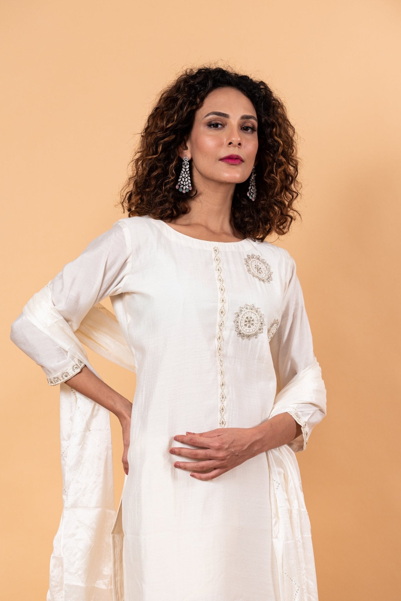 Women Ethnic Motifs Silk Ethereal Embroidery Kurta Set with Dupatta - Anvi Couture