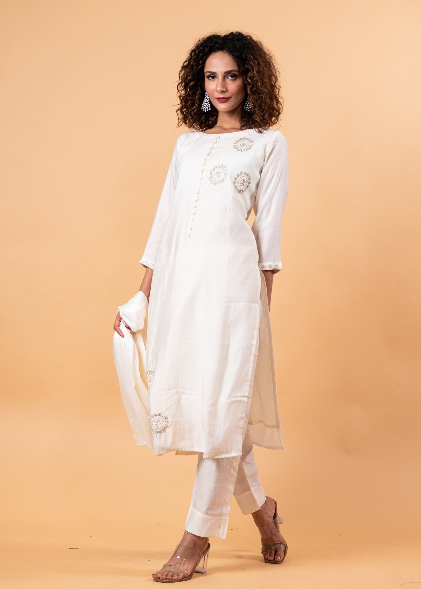 Women Ethnic Motifs Silk Ethereal Embroidery Kurta Set with Dupatta - Anvi Couture