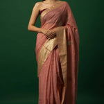 Traditional Light Pink Organza Saree with Handcrafted Gold Border