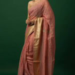 Women’s Light Pink Organza Saree with Gold Embroidery Detailing