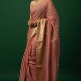 Women’s Light Pink Organza Saree with Gold Embroidery Detailing