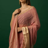 Elegant Light Pink Organza Saree with Gold Zari Embroidery Border