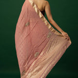 Light Pink Organza Saree with Gold Embroidery Border for Women