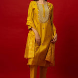 Yellow Silk Kurti Set with Pearl Embroidery Work