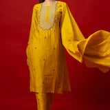 Yellow Silk Kurti Set with Pearl Embroidery Work