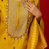 Yellow Silk Kurti Set with Pearl Embroidery Work