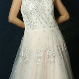 Light Pink Net gown adorned with Swarovski work