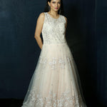 Light Pink Net gown adorned with Swarovski work