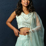 Light Blue Lehenga Choli Set with Mirror and Embroidery Work