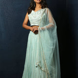 Light Blue Lehenga Choli With Mirror Work