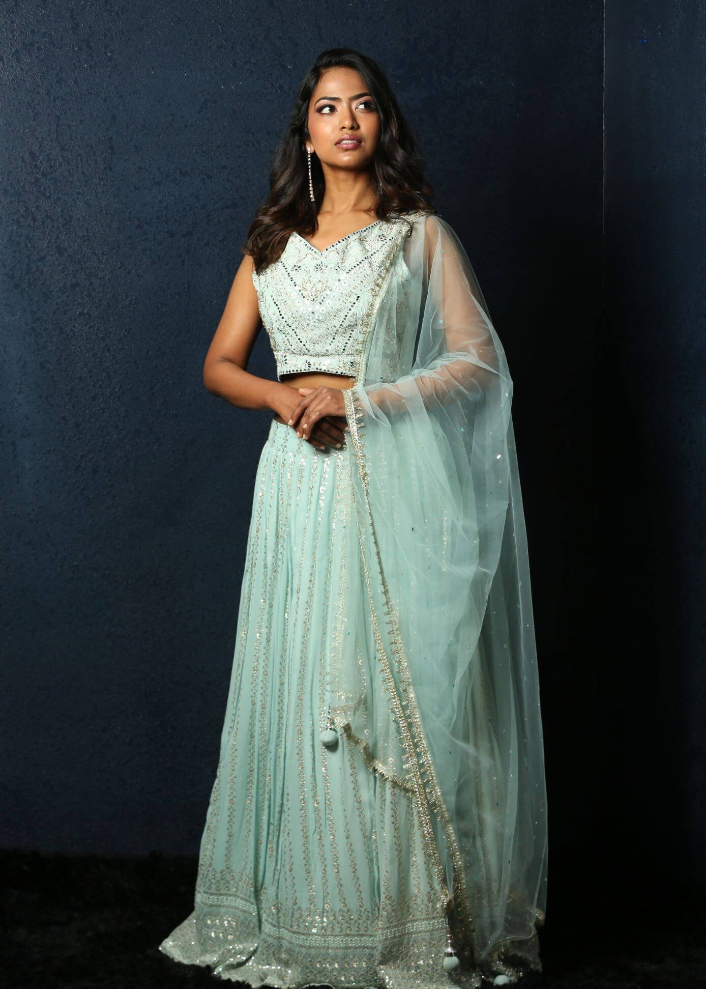 Light Blue Lehenga Choli With Mirror Work