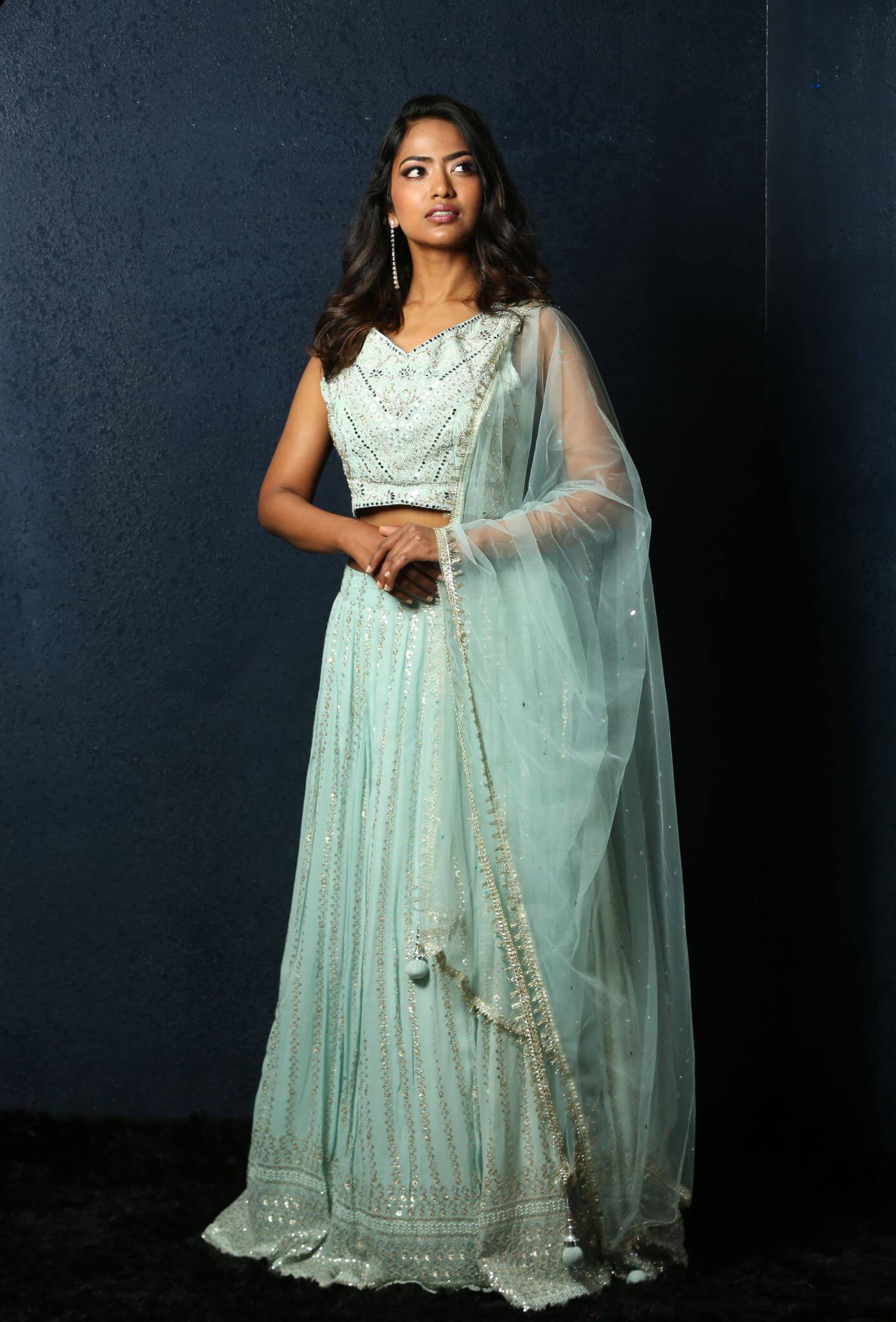 Light Blue Lehenga Choli With Mirror Work