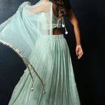 Light Blue Lehenga Choli Set with Mirror and Embroidery Work