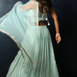 Light Blue Lehenga Choli Set with Mirror and Embroidery Work